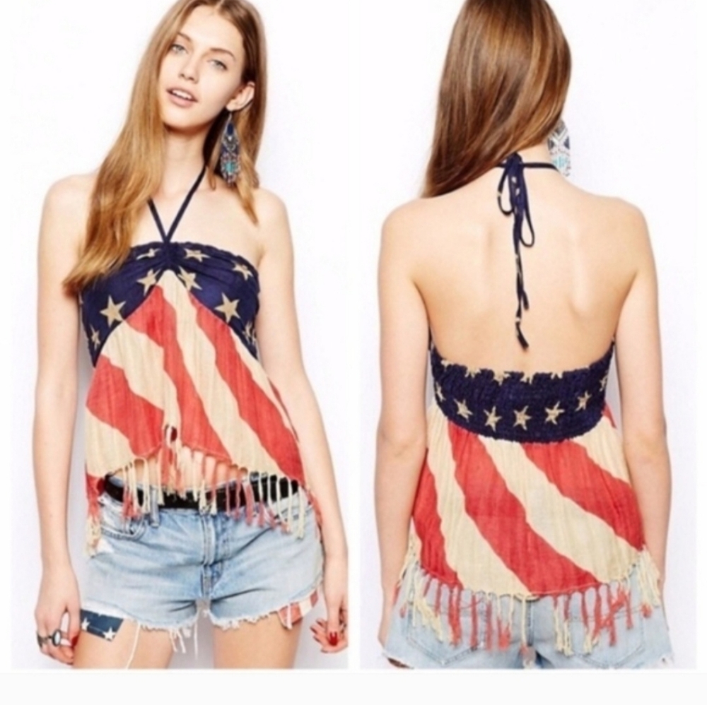 Denim & Supply Ralph Lauren Red, White & Blue Star Stripe Halter Top - Picture 5 of 5